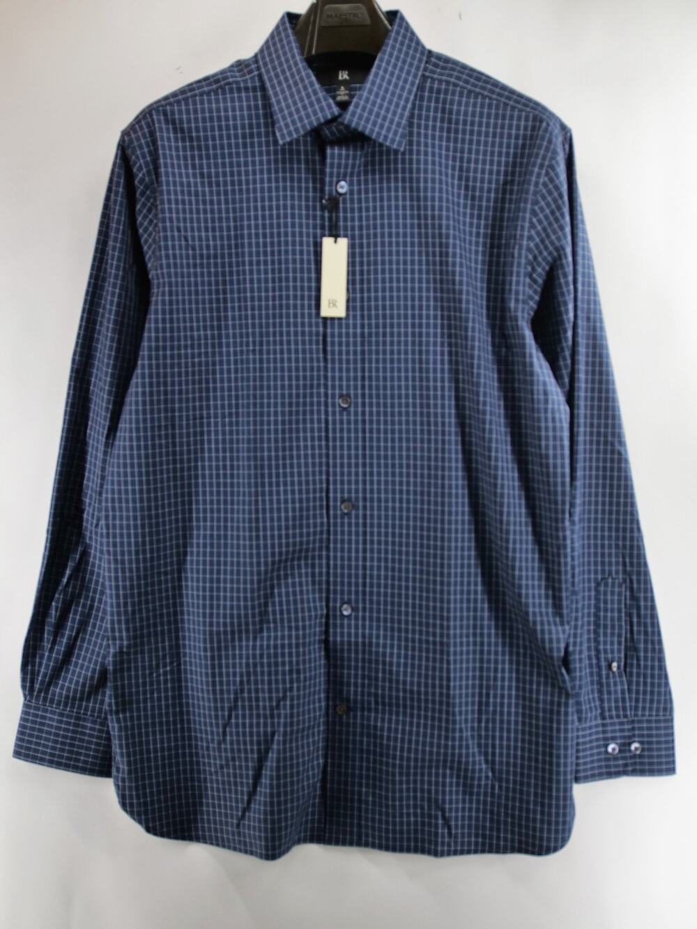 Banana Republic NWT Shirt Mens L Tall Large Standard Fit Navy Grid Plaid Dress